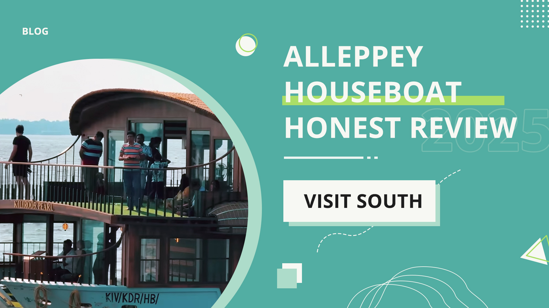 Family sitting on the deck of an Alleppey houseboat at sunset with paddy fields and coconut palms reflected on Vembanad Lake.