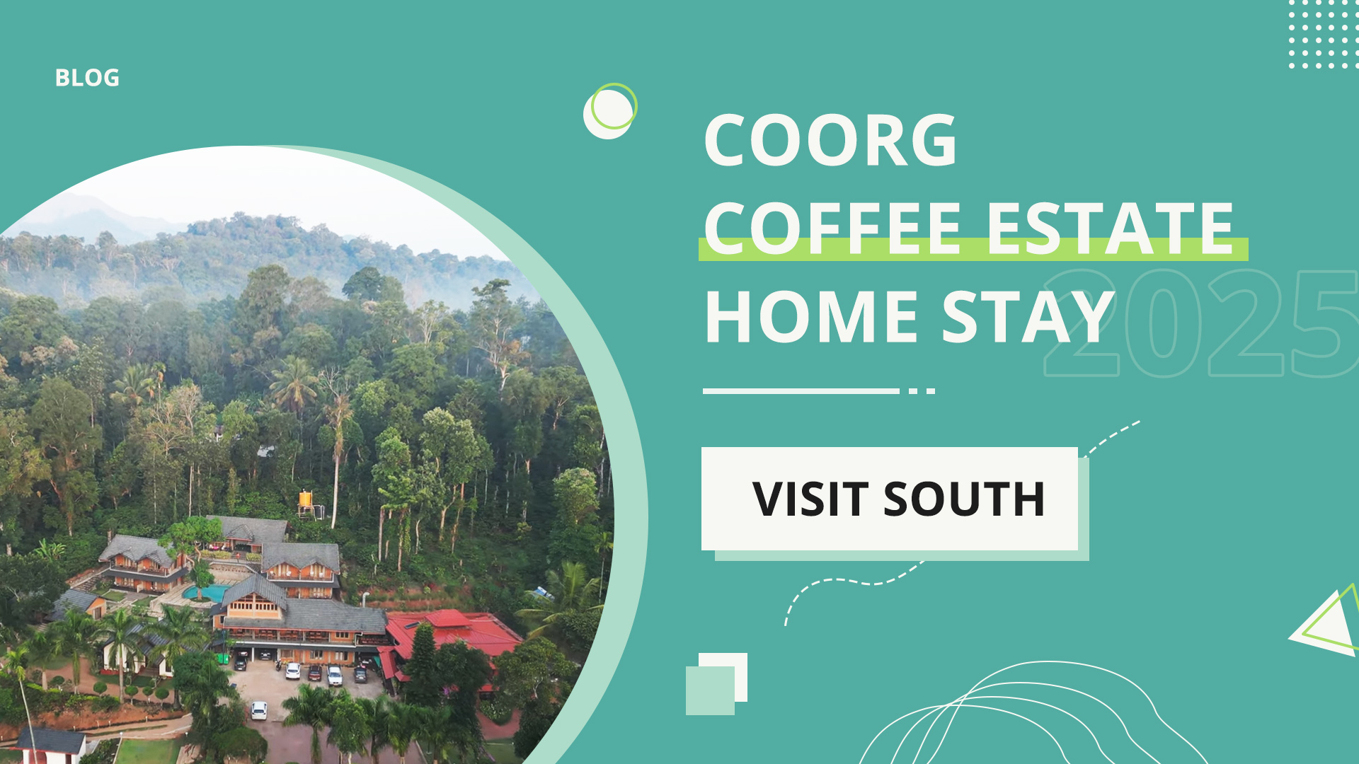 Family cottage on a Coorg coffee estate with a small porch facing silver oak and coffee plants in the morning mist.