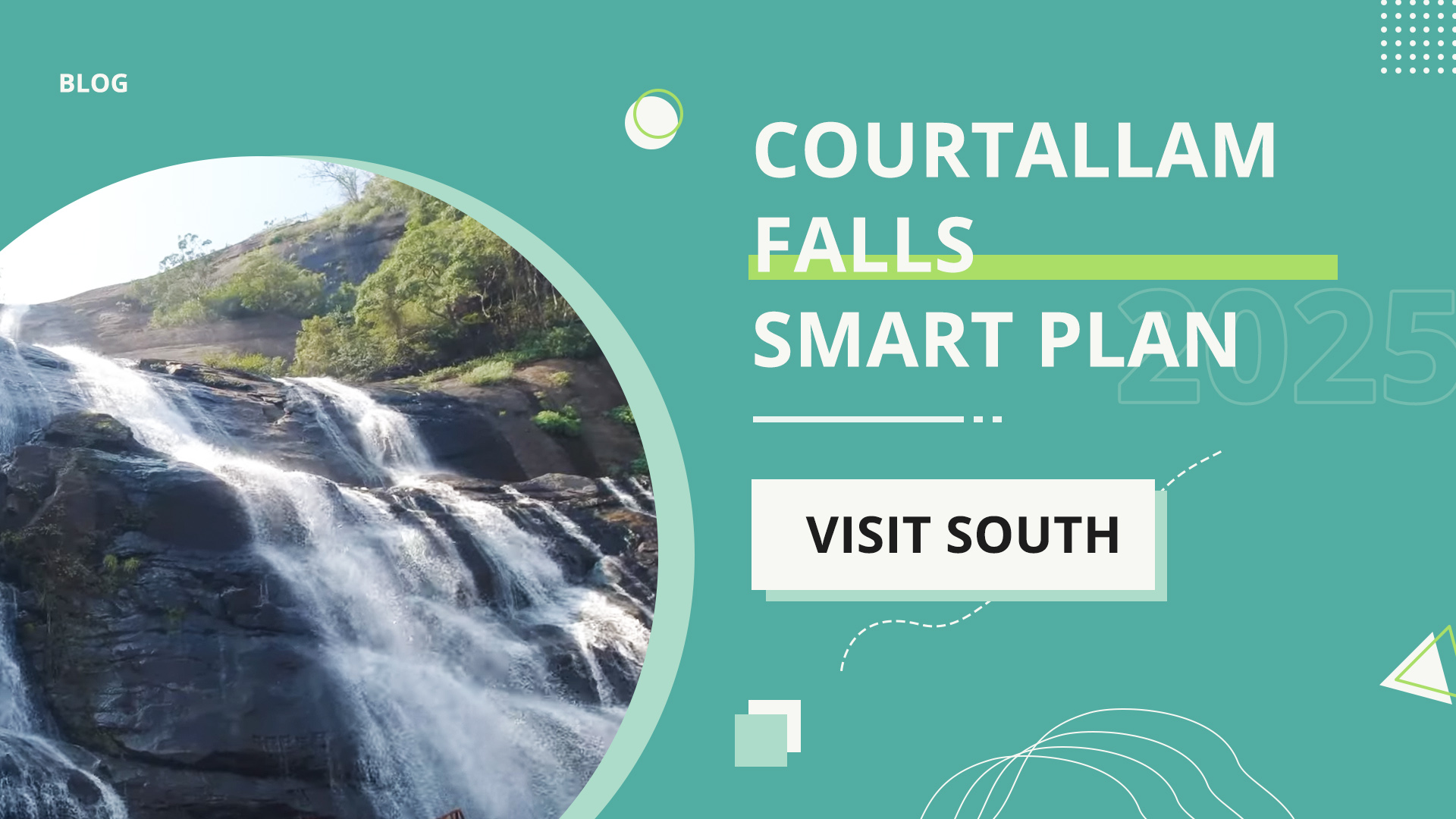 Early morning at Courtallam Main Falls with soft flow, few people under the cascade