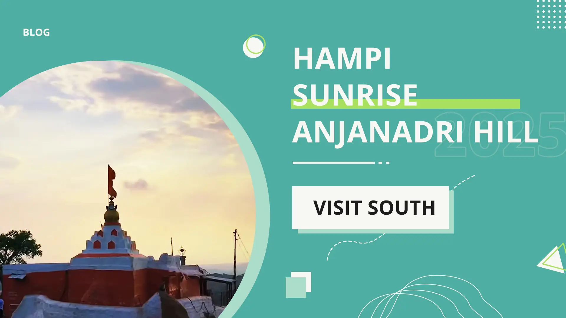 Dawn view from Anjanadri Hill near Hampi showing orange sky over boulder fields