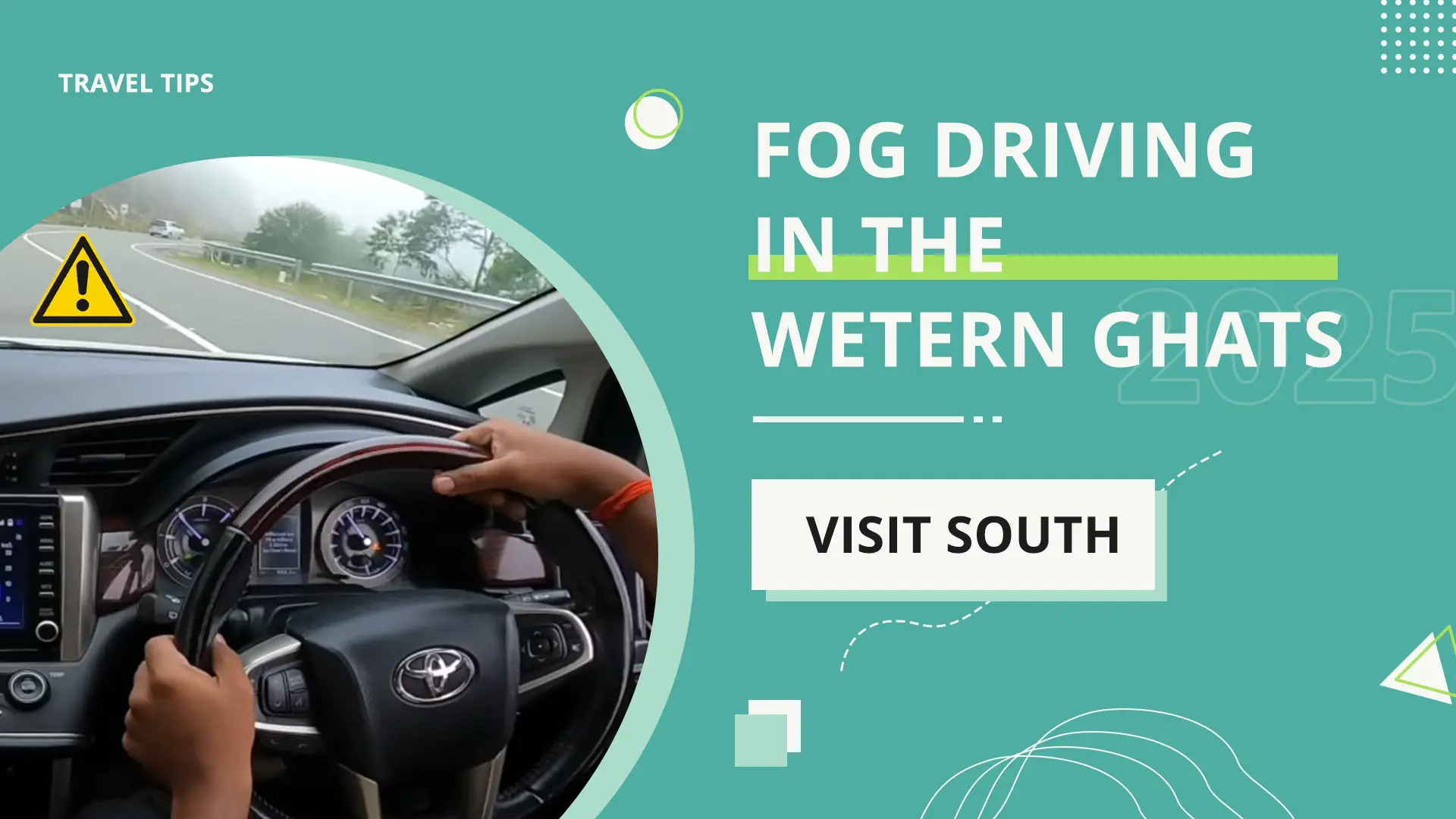 Car driving on a foggy Western Ghat hairpin with low‑beam headlights